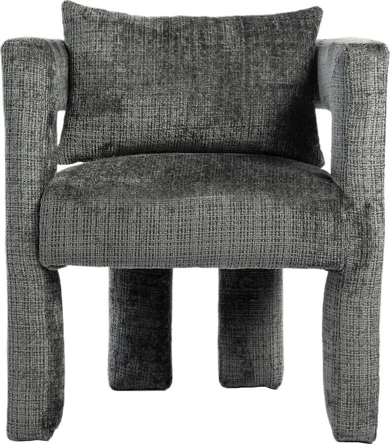 Merax Moderne Chenille Loungestoel met Holle Armleuning Comfortabel Kussen Geschikt voor Woonkamer Eetkamer Slaapkamer en Kantoor Donker Hemelsgrijs