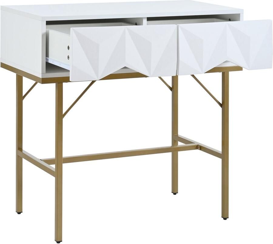 Merax Moderne Console Tafel – Wit met Gouden Poten – Geometrisch Ladeontwerp – 80x40x80 cm – Voor Hal Woonkamer of Slaapkamer - Foto 2