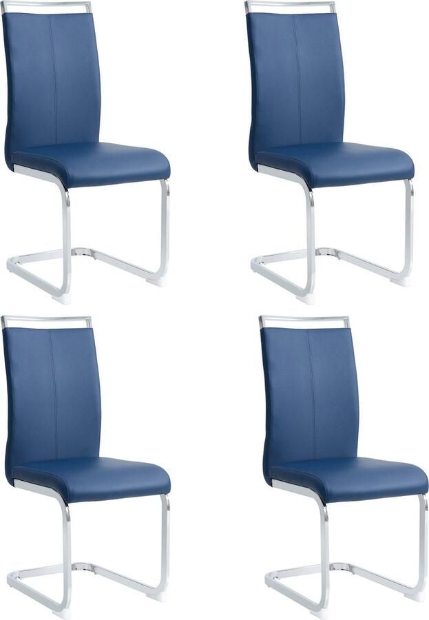 Merax Moderne Eetkamerstoelen (Set van 4) Verchroomd Metalen Frame Hoog Rugleuning PU Kunstleder Waterdicht Blauw