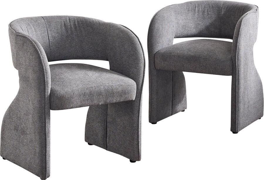 Merax Moderne Fauteuils Set van 2 – Stoelen met Robuuste Constructie – Comfortabele Chenille Bekleding – Grijs – 59×61×75 cm