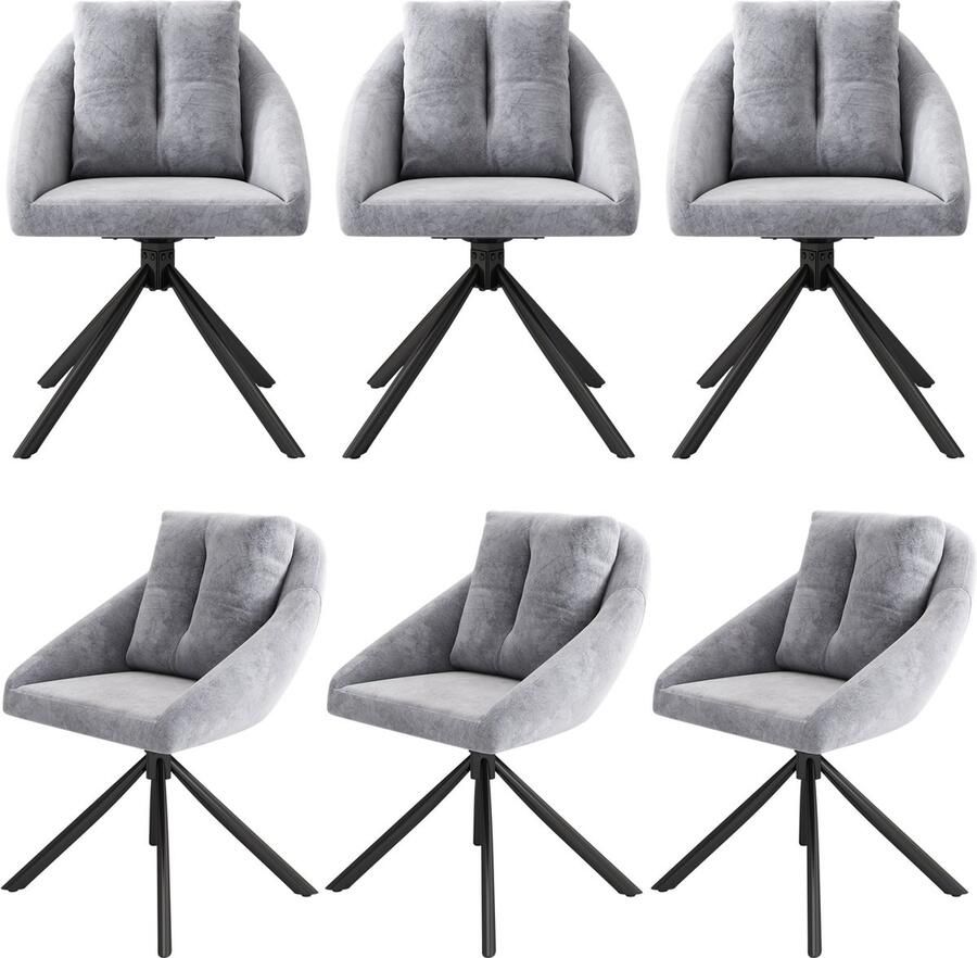 Merax Moderne Grijze Fluwelen Eetkamerstoelen – Set van 6 Luxe Draaistoelen met Ergonomisch Ontwerp voor Woonkamer en Eetkamer
