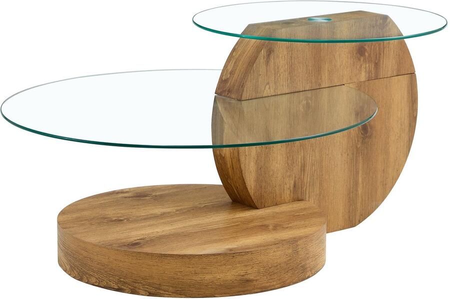 Merax Moderne Glazen Salontafel – Minimalistisch MDF en Houten Textuur – Meerdere Niveaus – 90x70x43 cm