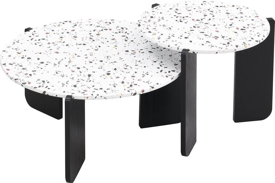 Merax Modern In elkaar Zetbare Couchtafel Set Bijzettafel Set voor Woonkamer en Balkon 2-delige Set