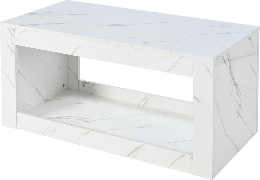 Merax Moderne LED Salontafel Grote Hoogglans Salontafel met Marmerlook en 16-kleuren LED-verlichting Inclusief Afstandsbediening 100 x 50 x 50 cm Wit