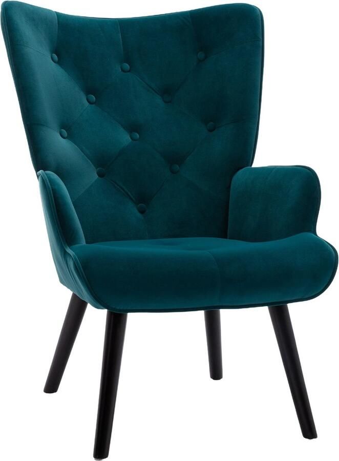 Merax Moderne Loungestoel met Hoge Rugleuning Retro Mid-Century Stijl Peacock Blauw