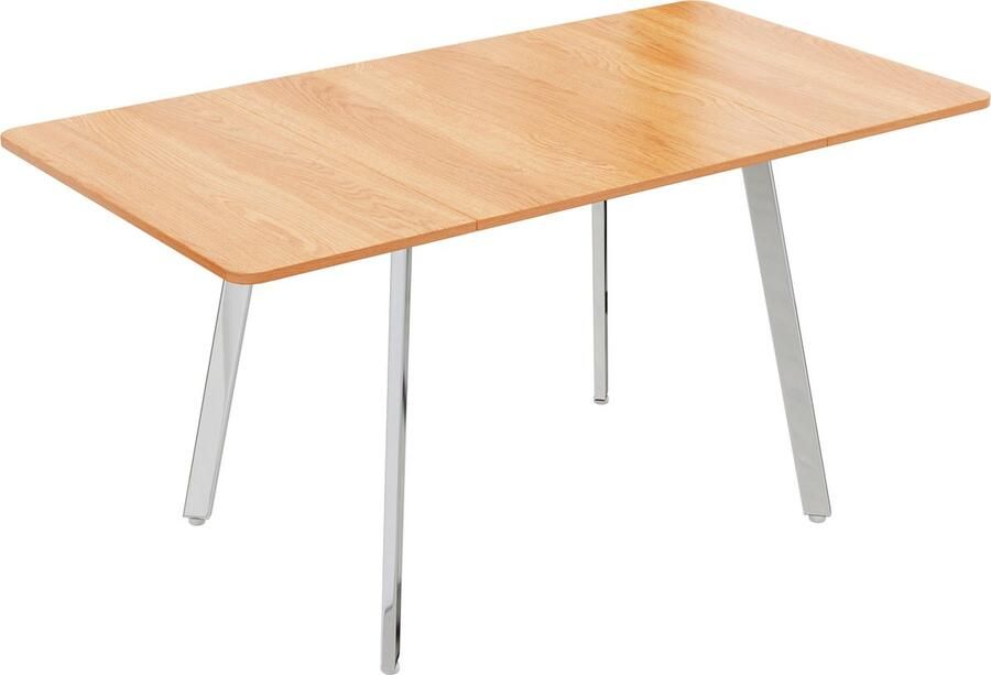 Merax Moderne Minimalistische Eettafel in Elegante Houtkleur met Verchroomde Zilveren Poten – 140 x 80 cm Tafel voor 4-6 Personen MDF Blad met Legeringsondersteuning