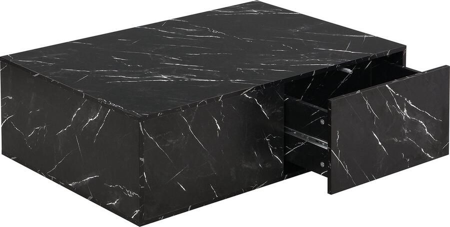 Merax Moderne Modulair Salontafel Set van 2 met Lade in Marmerlook 2-Delige Bijzettafel voor Woonkamer Zwart