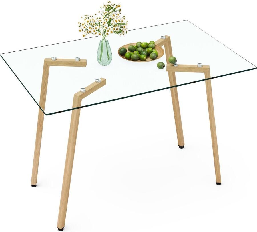 Merax Moderne Rechthoekige Glazen Tafel – Eettafel van Gehard Glas – 110 x 70 x 75 cm – Geschikt voor 4-6 Personen – Khaki