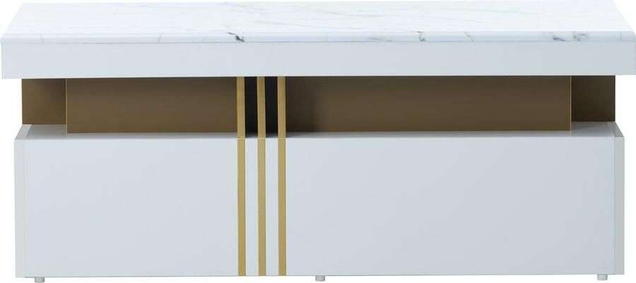 Merax Moderne Rechthoekige Salontafel met PVC-Motiefblad en 2 Houten Lades – Woonkamertafel 100x50x40 cm