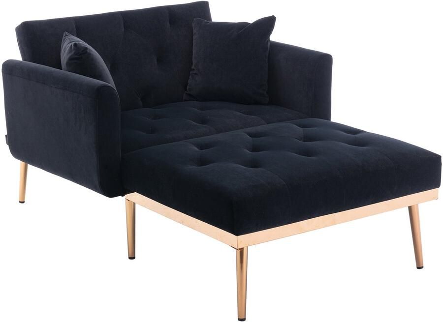 Merax Moderne Relaxstoel Gestoffeerde Fauteuil met Verstelbare Rugleuning en Kussens Fluweel Zwart