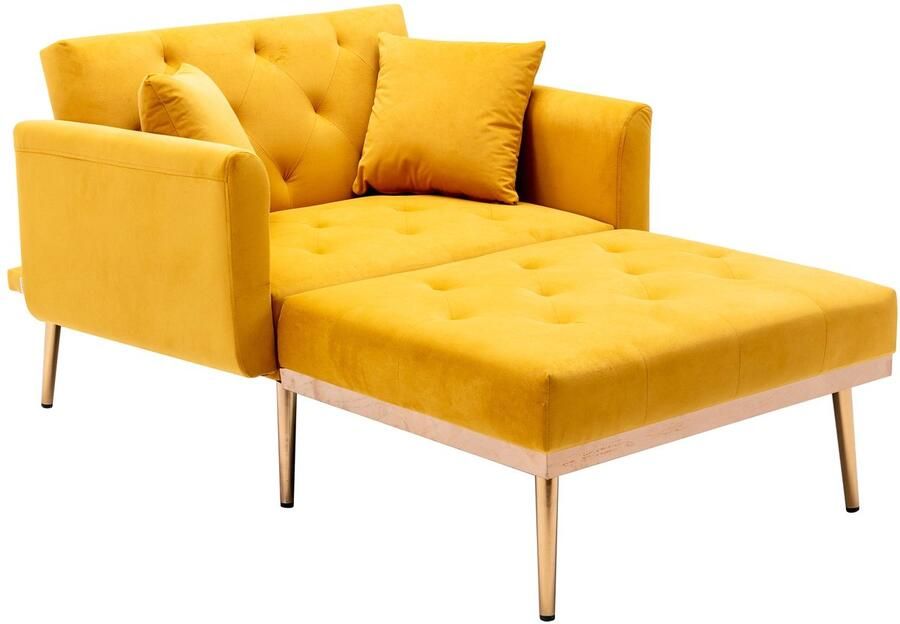 Merax Moderne Relaxstoel Verstelbare Loungestoel met Armleuningen en Kussens Fauteuil en Logeerstoel Fluweel Mango