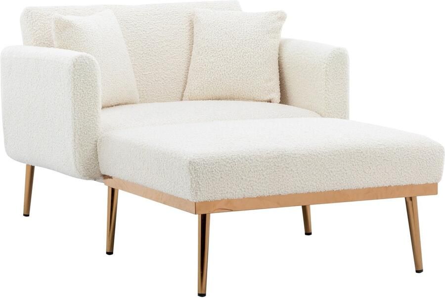 Merax Moderne Relaxstoel Verstelbare Loungestoel met Armleuningen en Kussens Fauteuil en Slaapstoel Teddy Wit