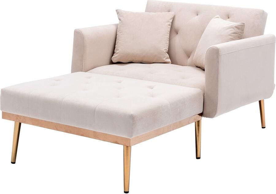 Merax Moderne Relaxstoel Verstelbare Loungestoel met Armleuningen en Kussens Fauteuil en Slaapstoel Beige