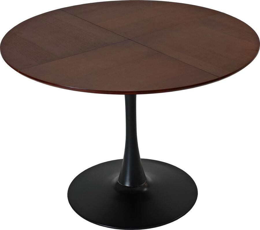 Merax Moderne Ronde Eettafel – 120 cm – MDF Tafelblad in Eikenhout Look met Metalen Onderstel – Geschikt voor Eetkamer Keuken en Woonkamer – Bruin
