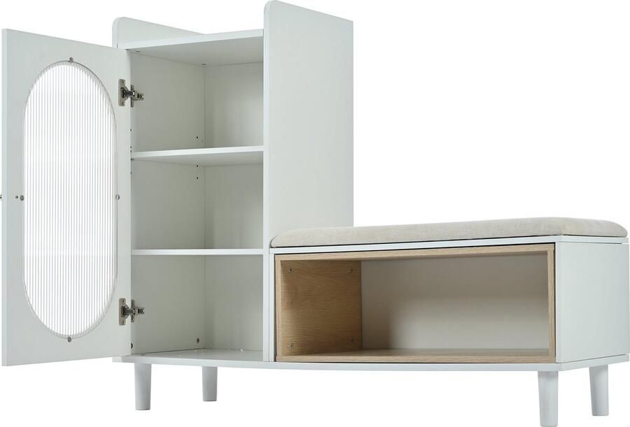 Merax Moderne Schoenenkast met Zijvak Verstelbare Opbergruimte en Geïntegreerd Verticaal Gestreept Glaspaneel B110 H90 D36 cm