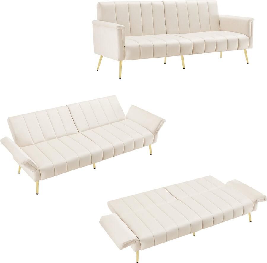 Merax Moderne Slaapbank Bankstel met Verstelbare Rugleuning en Zachte Armleuningen Beige - Foto 2