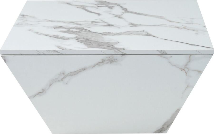 Merax Moderne Trapezvormige Salontafel 70x70x37 cm Witte Marmerlook Tafel met 2 Lades Luxe Design MDF Woonkamertafel Bijzettafel