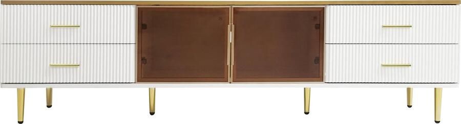 Merax Moderne TV Kast in Marmerlook met LED Verlichting – TV Meubel met 4 Lades en 2 Deuren van Gehard Glas – 170x37x47.5 cm - Foto 2