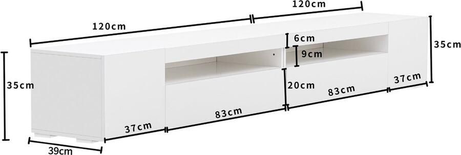 Merax Modern TV Meubel 240 cm – Wit – TV Kast met Variabele LED-Verlichting en Opbergruimte – Geschikt voor TV s tot 49 Inch