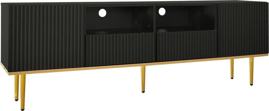 Merax Moderne TV-meubel – Zwarte TV-kast met Gouden Accenten – Geschikt voor Televisies tot 69 Inch – Stijlvol Design in Zwart & Goud - Foto 3