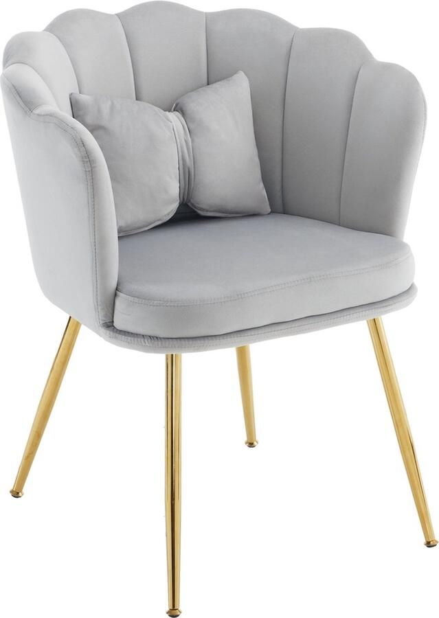 Merax Moderne Velvet Fauteuil Fluweel Gestoffeerde Stoel met Vlinderkussen Grijs met Gouden Poten