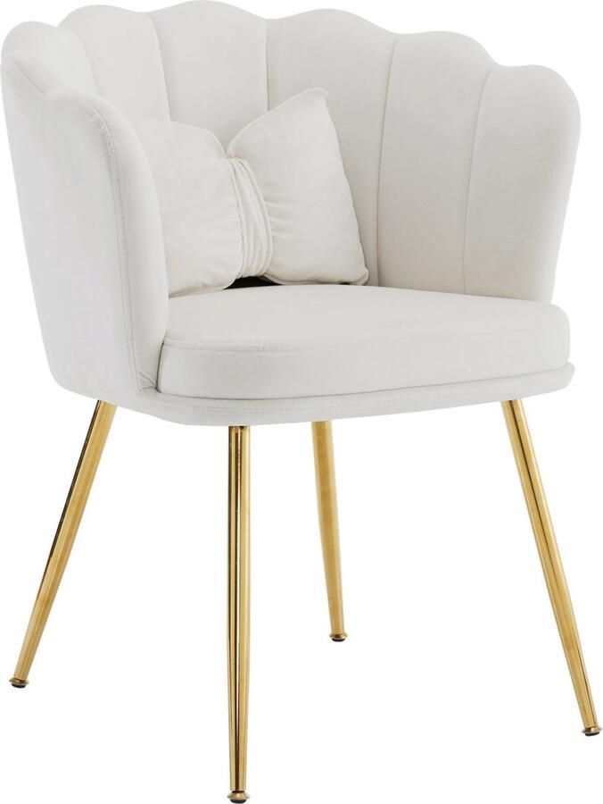Merax Moderne Velvet Fauteuil Luxe Stoel met Vlinderkussen Beige met Gouden Poten