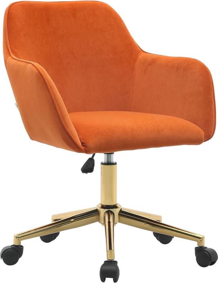 Merax Moderne Verstelbare Bureaustoel op Wielen Oranje Velvet met Gouden Onderstelen