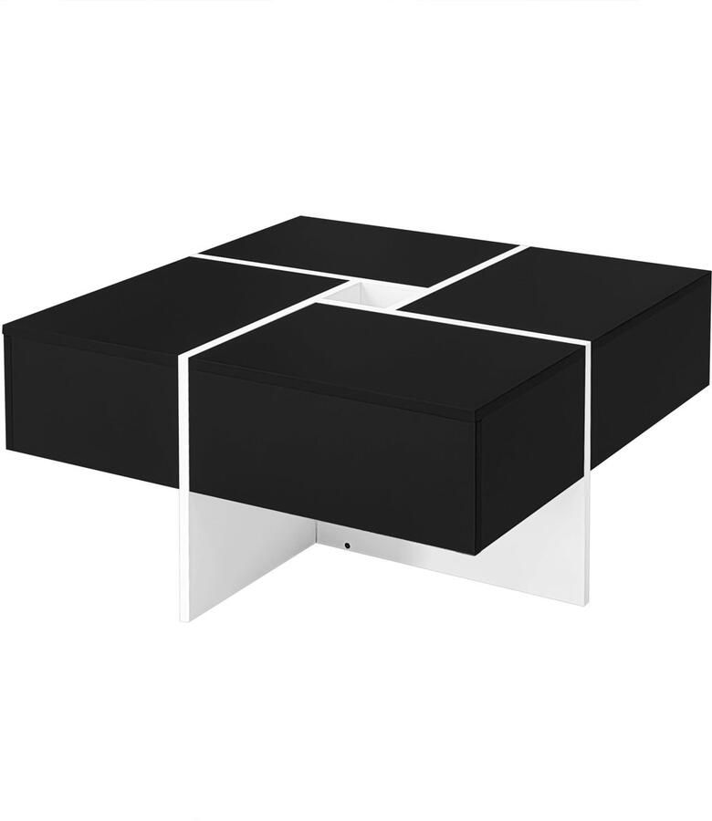 Merax Moderne Vierkante Salontafel 70x70x35 cm Zwart wit Design met 10x10 cm Centraal Opbergvak Belastbaarheid tot 30 kg