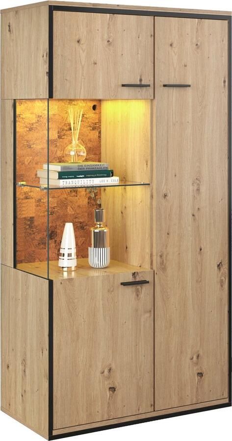 Merax Moderne Vitrine met LED-Verlichting – 150x78x40 cm – Glazen Deur Verstelbare Planken 15 Kleuropties Grote Opbergruimte Glasbodem Showkast Presentatiekast Vitrine met Verlichting