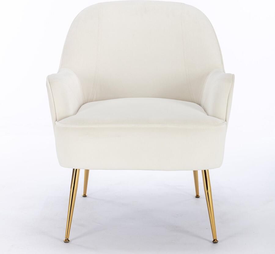Merax Moderne Zachte Velours Accent Fauteuil Ergonomische Stoel voor Woonkamer en Slaapkamer met Gouden Poten IVORY