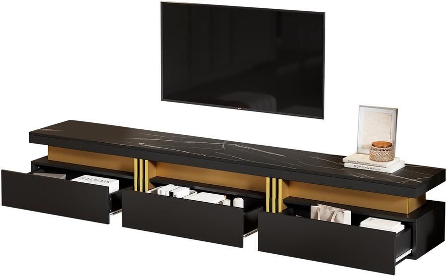 Merax Moderner Lowboard TV-Schrank mit Marmor-Optik TV-Board TV-Kommode 200 x 40 x 42 cm – Für Fernseher bis 90 Zoll Drei Schubladen und 1 Kabelmanagement - Foto 3