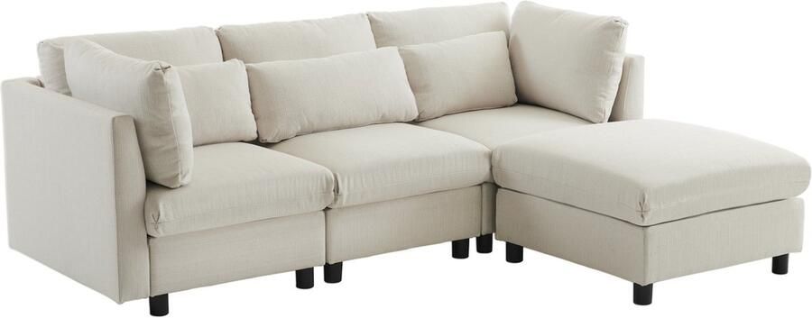 Merax Moderne 3-Zits Bankstel Sofa met Hoge Rugleuning Hoekbank met Voetensteun Beige