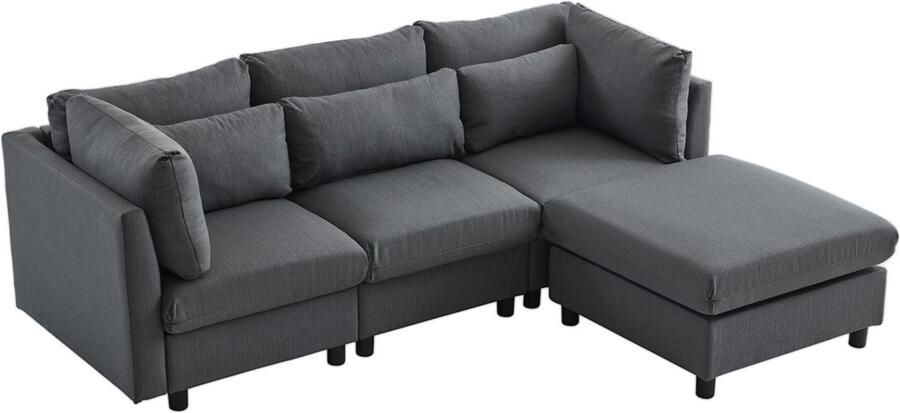 Merax Moderne Design Bankstel met Voethocker Bank met Hoge Rugleuning en Verstelbare Kussens Grijs