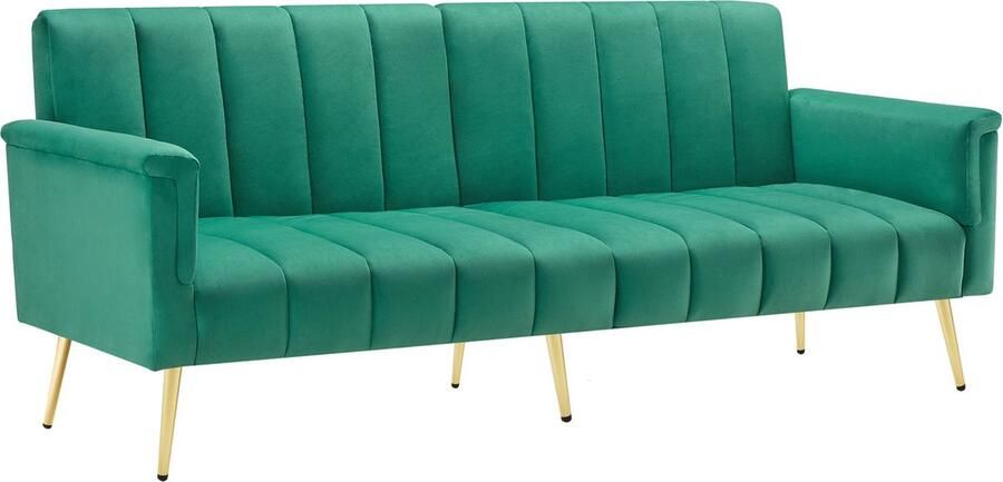 Merax Luxe Slaapbank – Groen Fluweel met Gouden Poten – 2 Zits Bankstel met Verstelbare Rugleuning en Armleuningen – 183 cm - Foto 2