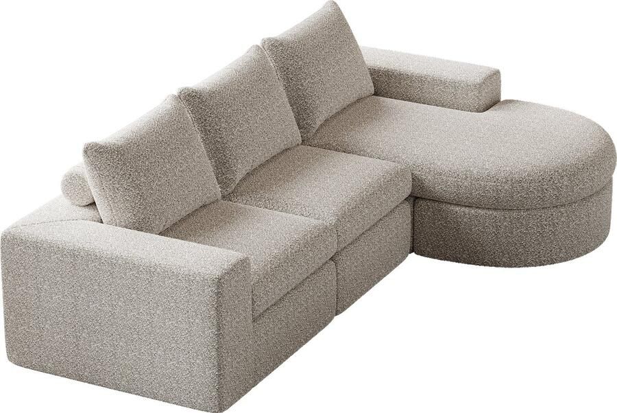 Merax Modulair Chenille Sofa – 3-Zits Hoekbank met Ligstoel – Volledig Schuim – Geen Montage – Modern Comfortabel Design – Beige