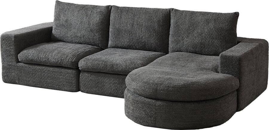 Merax Modulair Hoekbank Chenille Sofa met Loungebank en Verstelbare Ligpositie Comfortabel 3-Zits Bankstel Zonder Montage Grijs