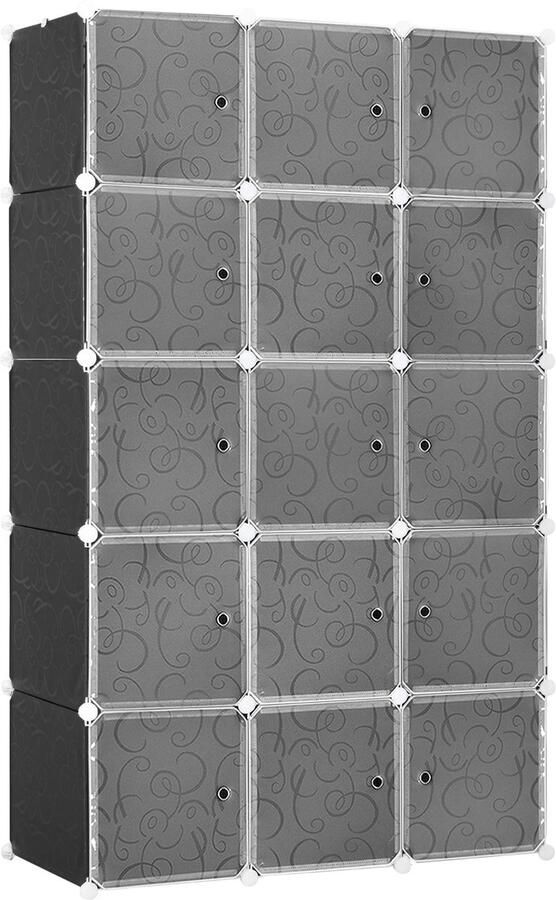Merax Modulair Opbergsysteem Zwart Met 11 Vakken En Kledingstang – Kunststof Opbergkast 111x47x183 cm – DIY Kast Voor Speelgoed Schoenen En Kleding