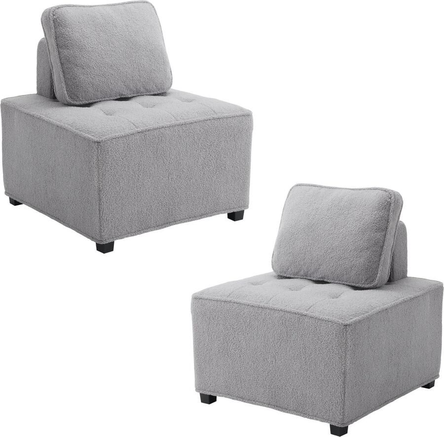 Merax Modulair Sofa in Teddy Stof 2-Persoons Bankstel zonder Armleuningen Modulaire 2-Zits Bank Grijs