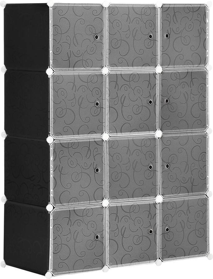 Merax Modulaire Kledingkast Zwart Wit Kunststof 111x47x145 cm Met 2 Kleiderstangen En 11 Vakken – DIY Steekkast