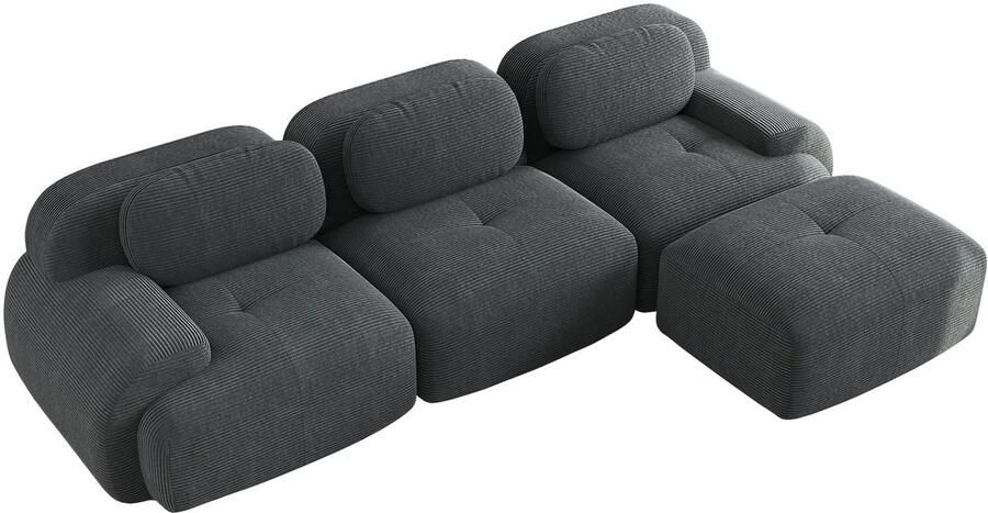 Merax Modulaire L-vormige Sofa – Direct Gebruik – Ergonomisch – Huisdiervriendelijk – Cordstof Grijs – 3-zits – Extra Brede Armleuningen – 32D Hochelastische Vulling – Woonkamer & Slaapkamer