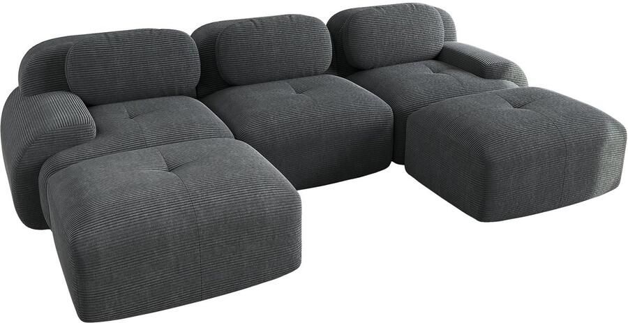 Merax Modulaire U-vormige Sofa – Direct Gebruik – Premium Cordstof Grijs – Ergonomische Armleuningen – Hochelastische 32D Vulling – Huisdiervriendelijk – Rutschfest – Voor Woonkamer Slaapkamer & Kantoor