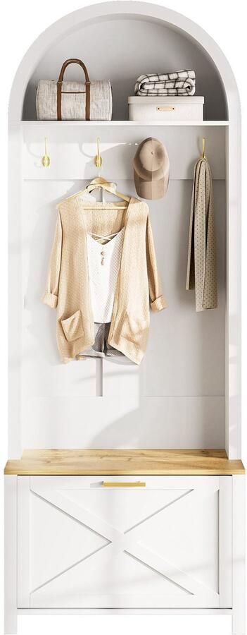 Merax Multifunctionele Garderobekast met Schoenenrek Haken en Opbergruimte Modern Halmeubel met MDF Korpus Stabiele Poten en Praktische Indeling
