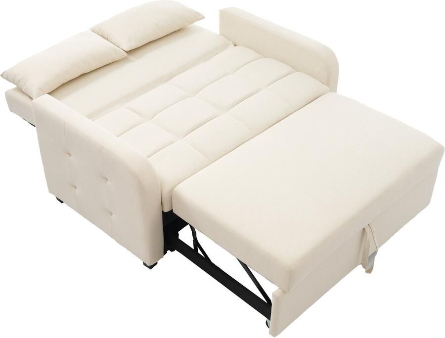 Merax Multifunctionele opklapbare slaapbank bank met verstelbare rugleuning voor kleine ruimtes 180x127 cm beige