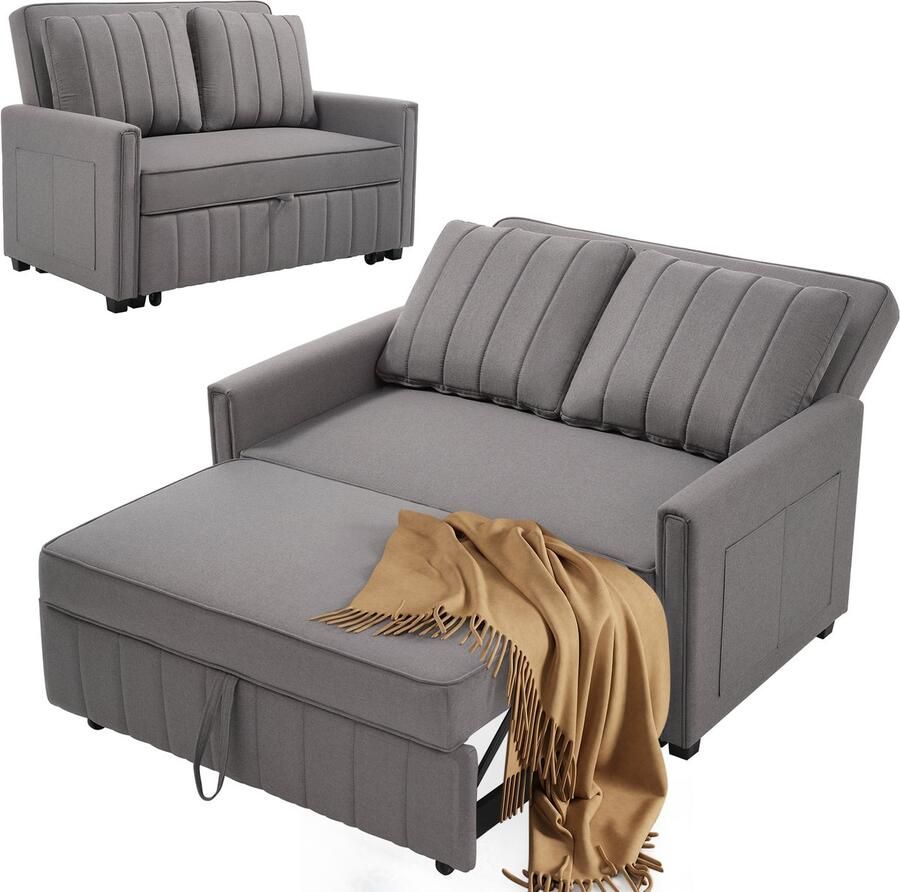 Merax Multifunctionele opklapbare slaapbank met slaapfunctie bank voor kleine ruimtes verstelbare rugleuning 180 x 127 cm grijs