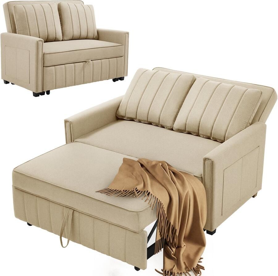 Merax Multifunctionele opklapbare slaapbank met slaapfunctie bank voor kleine ruimtes verstelbare rugleuning 180 x 127 cm beige