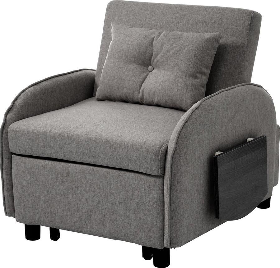 Merax Multifunctionele Slaapstoel 3-in-1 Slaapbank met Inklapbare Tafel Slaapzetel Antiek Donkergrijs