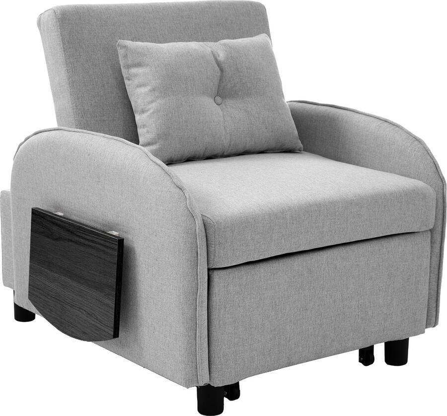 Merax Multifunctionele Slaapbank 3-in-1 Slaapstoel Slaapzetel met Inklapbaar Tafel Antiek Grijs