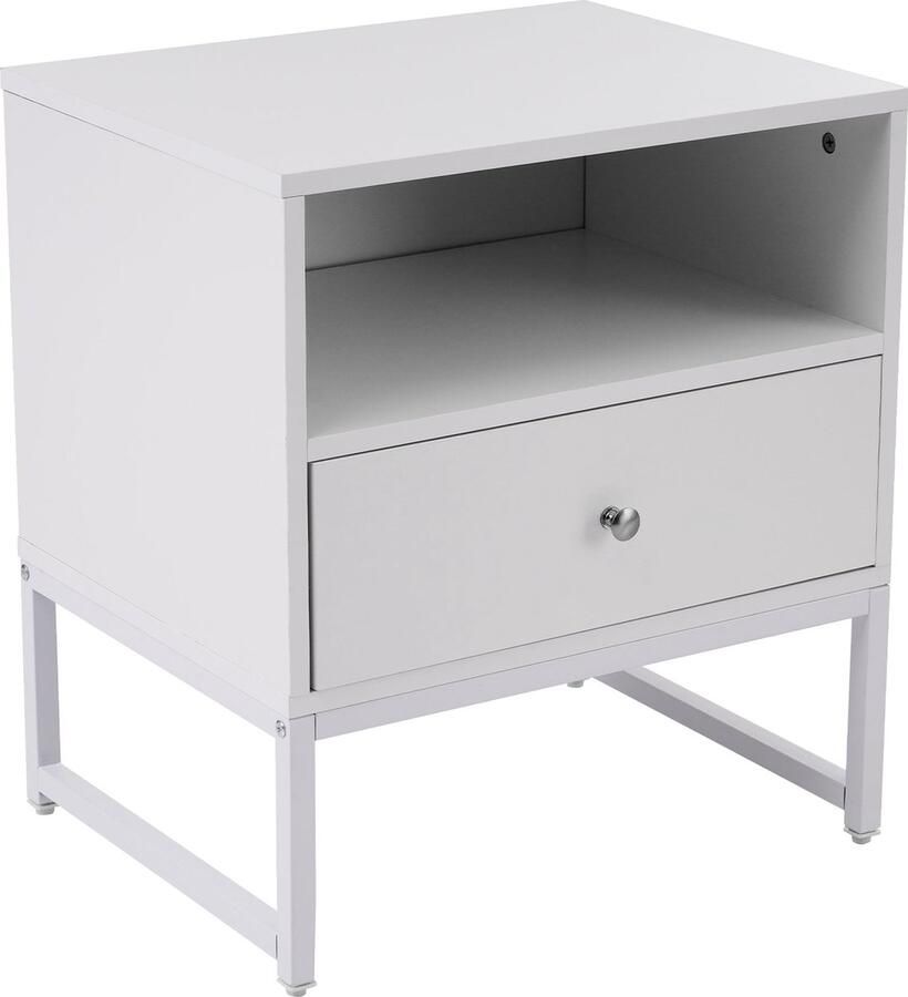 Merax Nachtkastje 2-Delige Set – Modern Minimalistisch Design Met 1 Lade Anticollisiehoeken Wit MDF & Staal - Foto 2