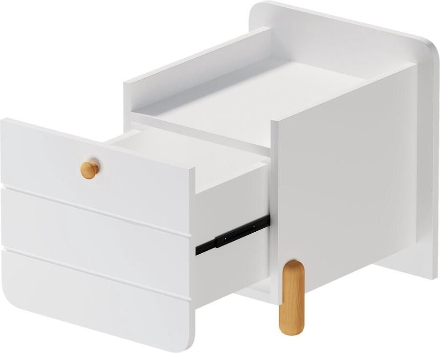 Merax Nachtkastje met 1 Lade Geruisloze Uittrekbare Lade Houten Poten Minimalistisch Ontwerp – Witte Opbergruimte voor Woonkamer en Slaapkamer