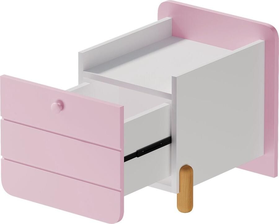 Merax Nachtkastje met 1 Lade Stille Ladegeleiders Open Plank Houten Poten Minimalistisch Ontwerp Roze